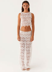 Mika Low Rise Crochet Maxi Skirt - White