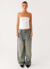 Miku Eyelet Strapless Top - White