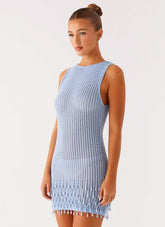 Miracle Beaded Crochet Mini Dress - Blue