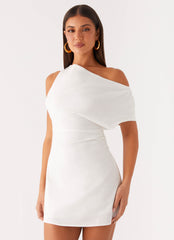 Moonlight Oasis Asymmetrical Cotton Mini Dress - Off White