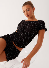 Natalia Ruched Top - Black Polka Dot