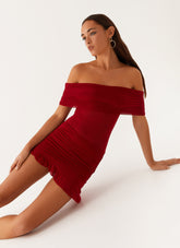 Nelly Off Shoulder Mini Dress - Deep Red