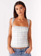 No Drama Strap Top - Grey Check