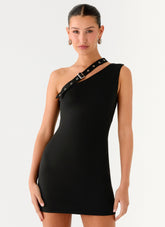 Off The Grid Eyelet Mini Dress - Black