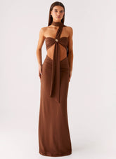 Olive Bloom Maxi Dress - Chocolate