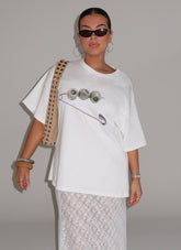 Olive Oversized Tee - White