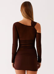Ophelie Asymmetric Long Sleeve Mini Dress - Chocolate