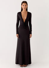 Palm Haze Maxi Dress - Black