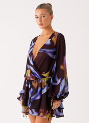 Passion Long Sleeve Mini Dress - Dark Floral