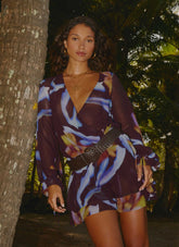 Passion Long Sleeve Mini Dress - Dark Floral