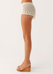Pearl Shore Beaded Crochet Mini Shorts - Ivory