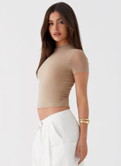Late Night Mesh Baby Tee - Taupe