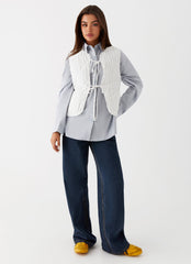 Celini Quilted Vest - White Pinstripe