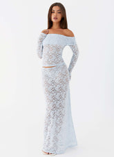 Zephyra Lace Maxi Skirt - Blue Cloud