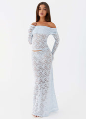 Zephyra Lace Maxi Skirt - Blue Cloud