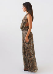 Elysia Mesh Maxi Dress - Leopard