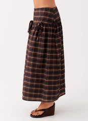 Quiet Places Cotton Midi Skirt - Chocolate Check