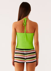 Rahnei Crochet Mini Shorts - Pink Green Black Stripe