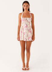 Rosalie Halter Mini Dress - Vintage Pink Floral
