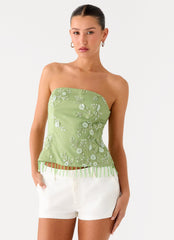 Sea Garden Beaded Strapless Top - Green