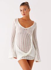 Sorelle Long Sleeve Twist Mini Dress - Ivory