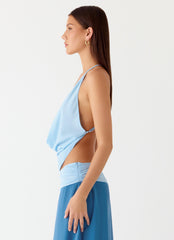 Sweet Charm Cowl Neck Top - Baby Blue