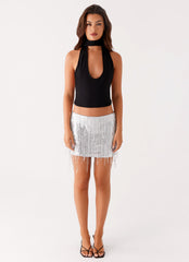 The Motto Sequin Mini Skirt - Silver