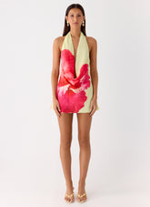 Varindra Cowl Mini Dress - Yellow Floral Spritz