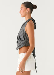 Vassy Halter Top - Grey Marle Stripe