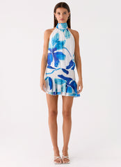 Willow Chiffon Mini Dress - Cerulean Bloom