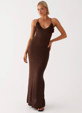 Zara Rose Crochet Maxi Dress - Chocolate