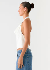 Zaylee Belt Cowl Top - White