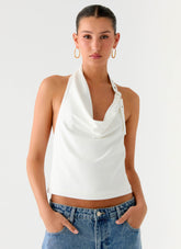 Zaylee Belt Cowl Top - White
