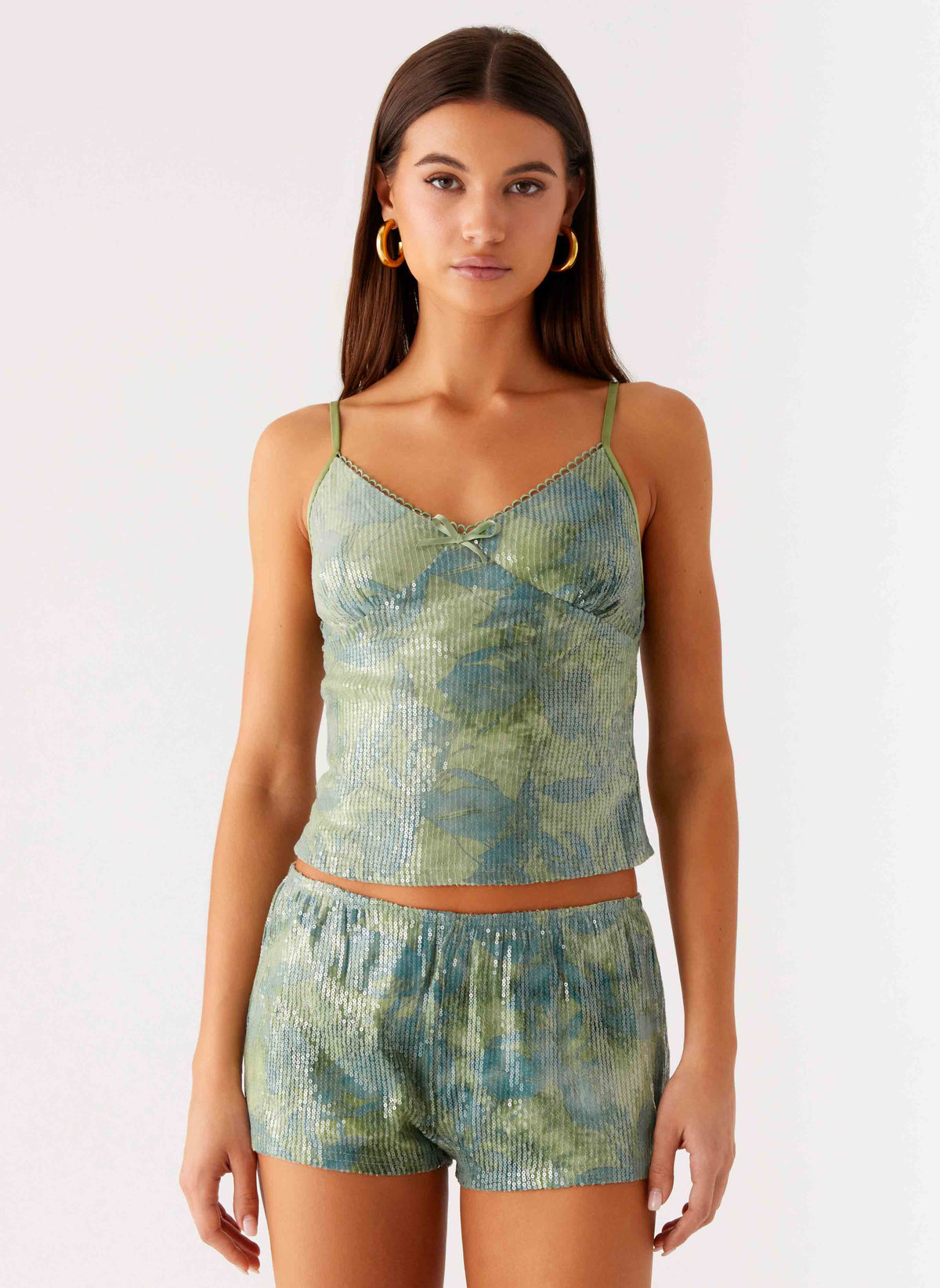Ajean Sequin Cami Top - Lime Blood