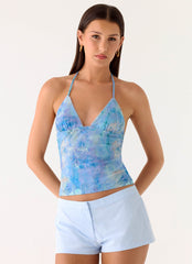 All At Once Halter Top - Aqua Paisley