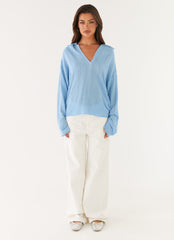 Annie Knit Polo Top - Blue