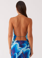 Another Life Halter Top - Turquoise Floral