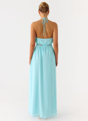 Ardenzelle Chiffon Halter Neck Maxi Dress - Turquoise