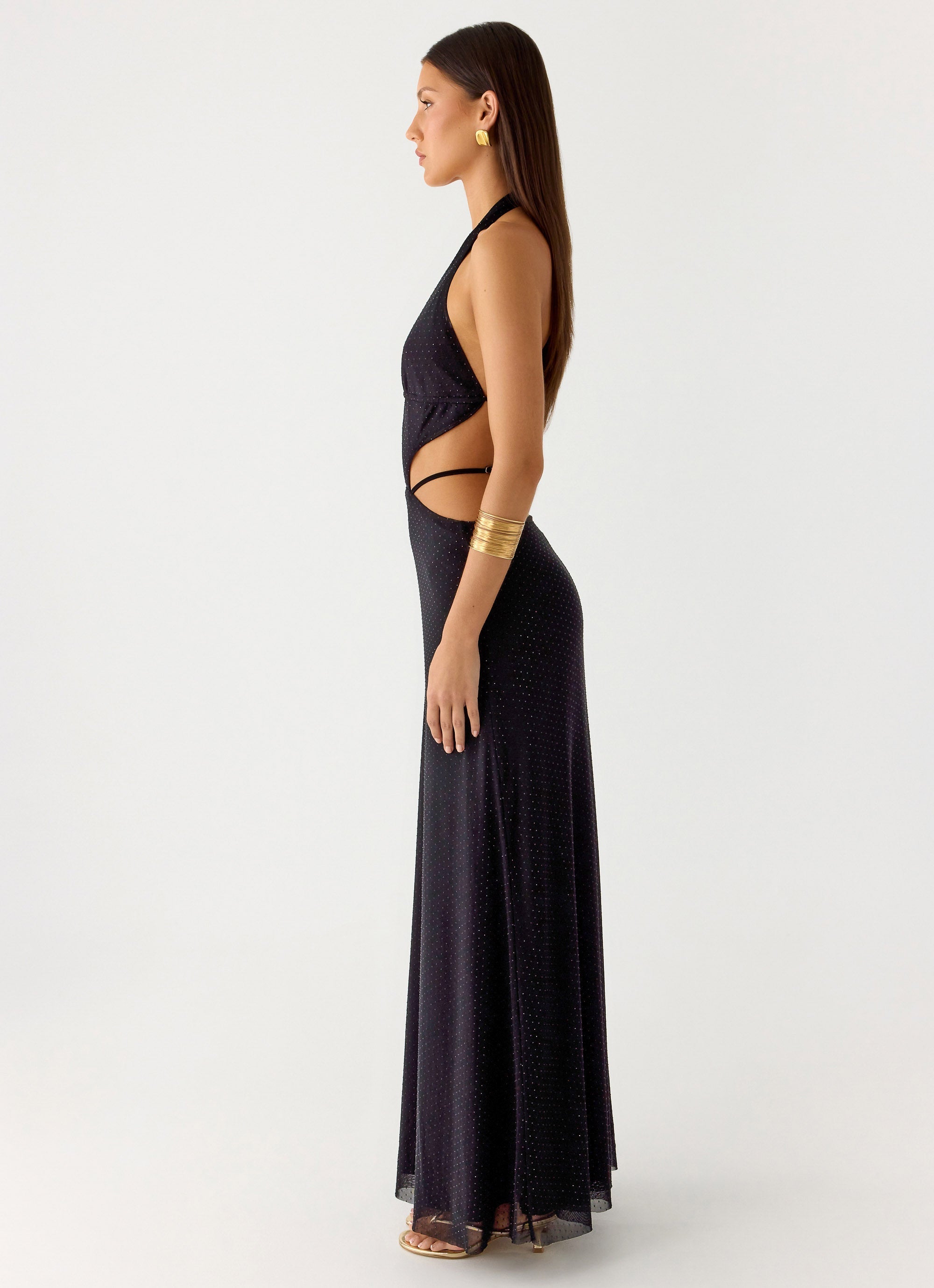 Astraeus Beaded Sequin Maxi Dress - Black
