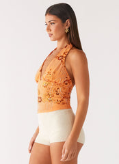 Atlanta Sequin Halter Top - Orange