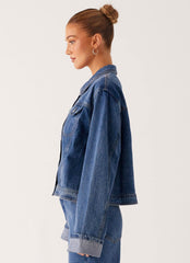 Back Again Oversized Denim Jacket - True Blue