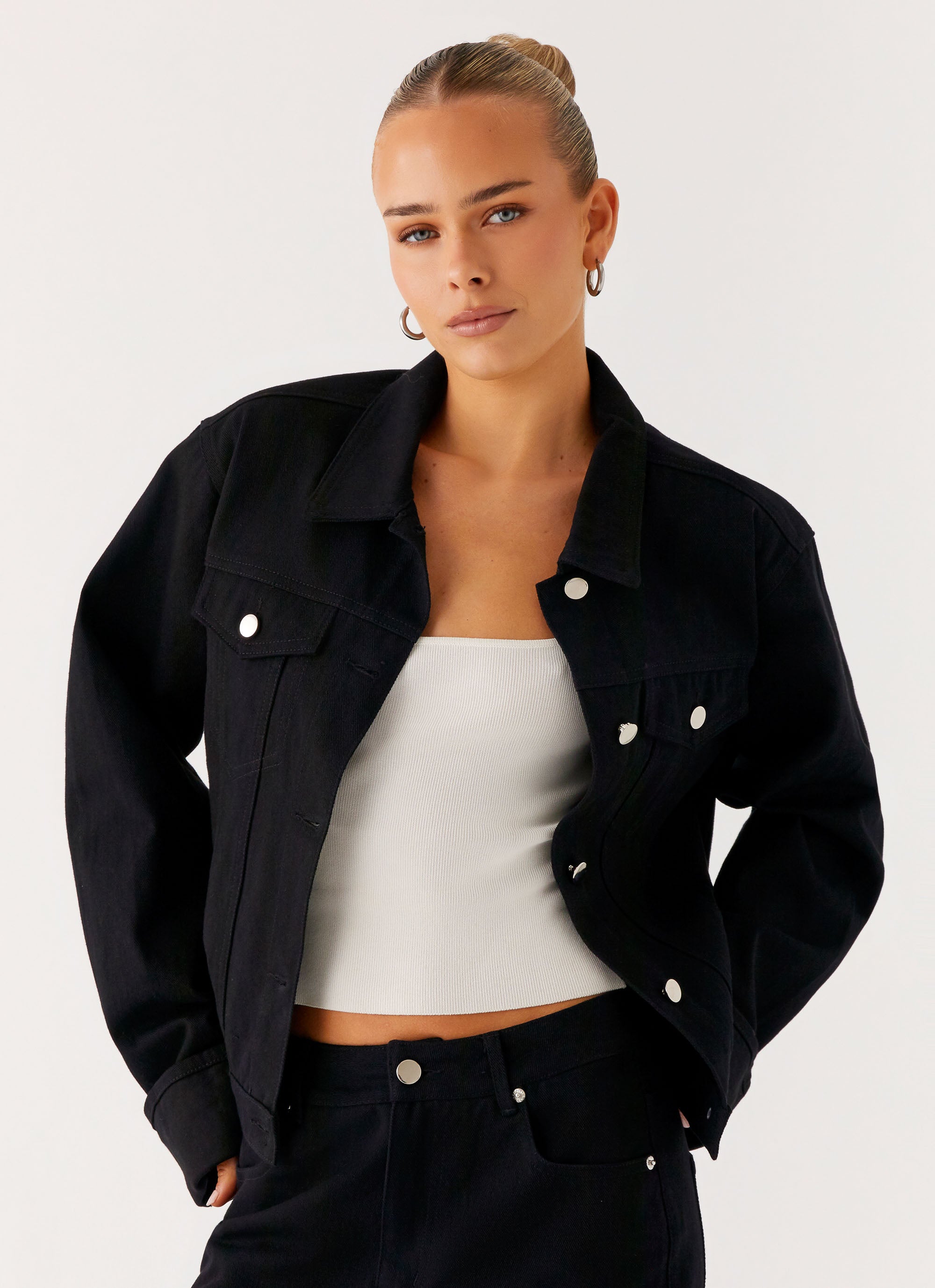 Back Again Oversized Denim Jacket - Black