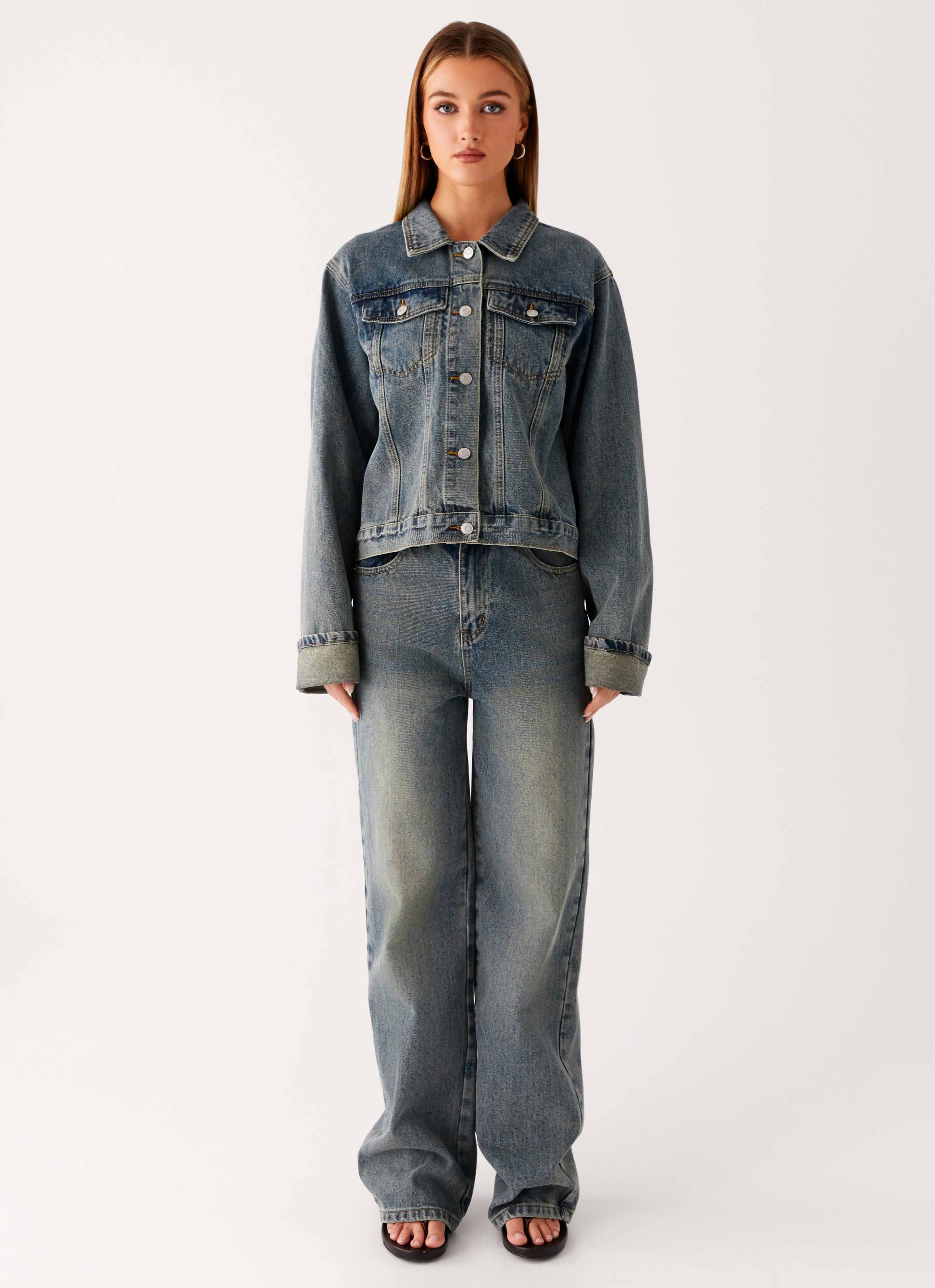 Back Again Oversized Denim Jacket - Dirty Wash