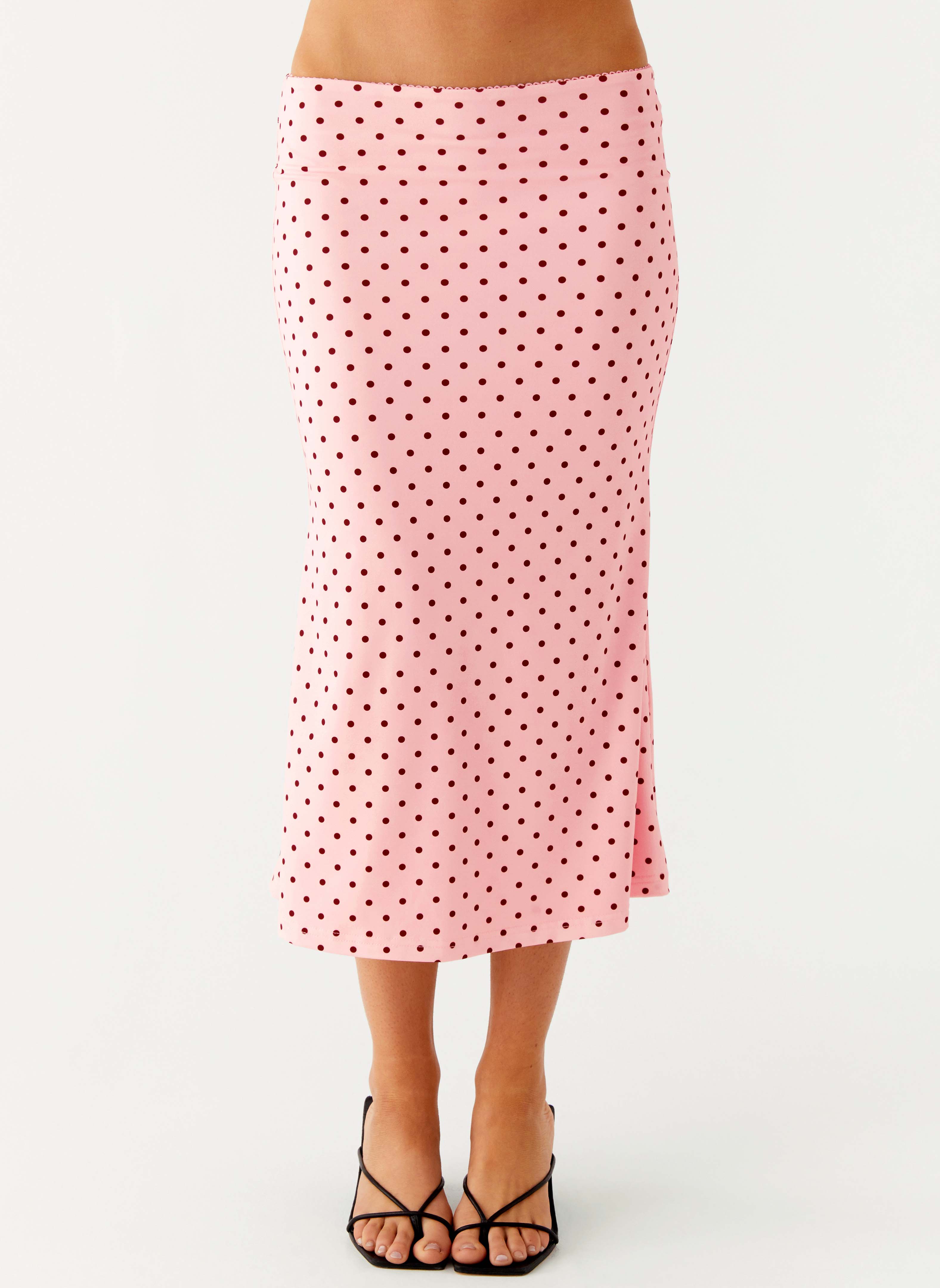 Bahama Low Rise Midi Skirt - Strawberry Dot