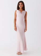 Be Mine Satin Maxi Dress - Mauve Pink
