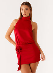 Birdie Halterneck Mini Dress - Red