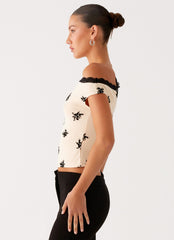 Blind Faith Flock One Shoulder Top - Cream