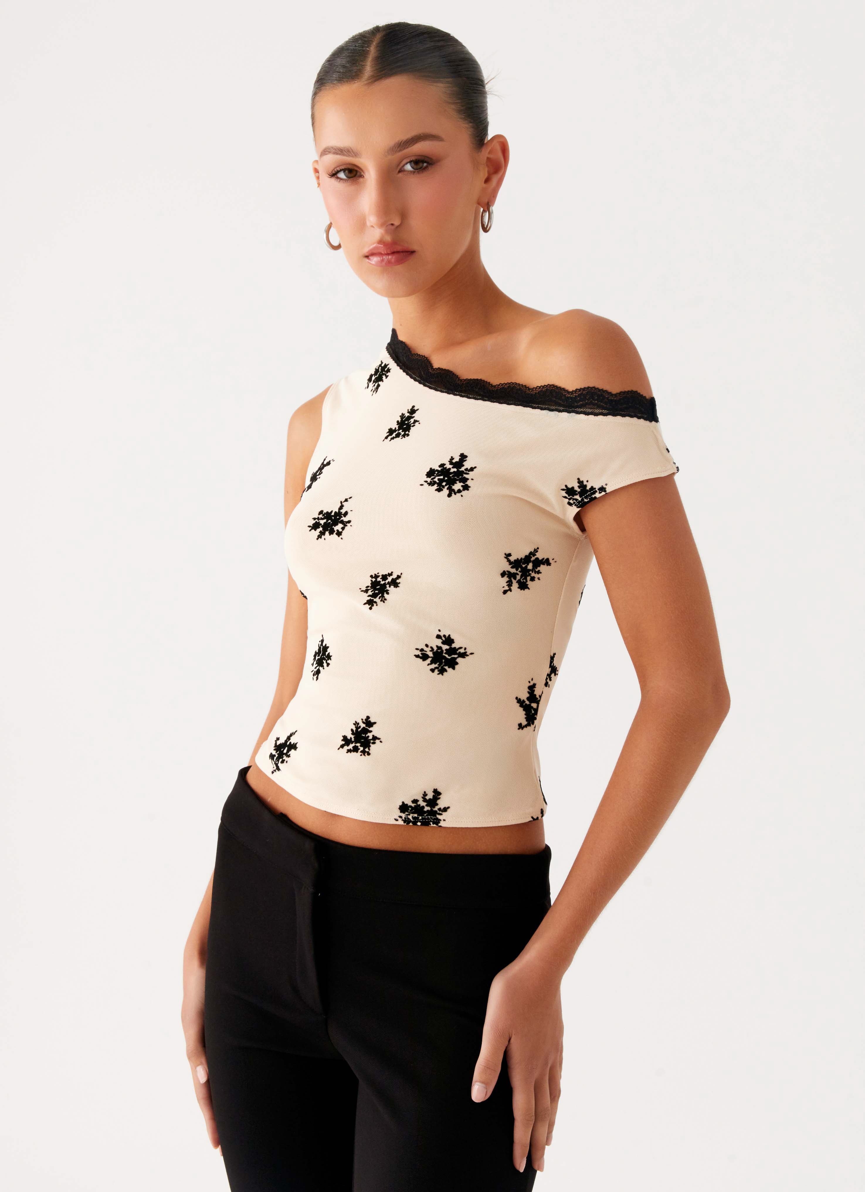 Blind Faith Flock One Shoulder Top - Cream