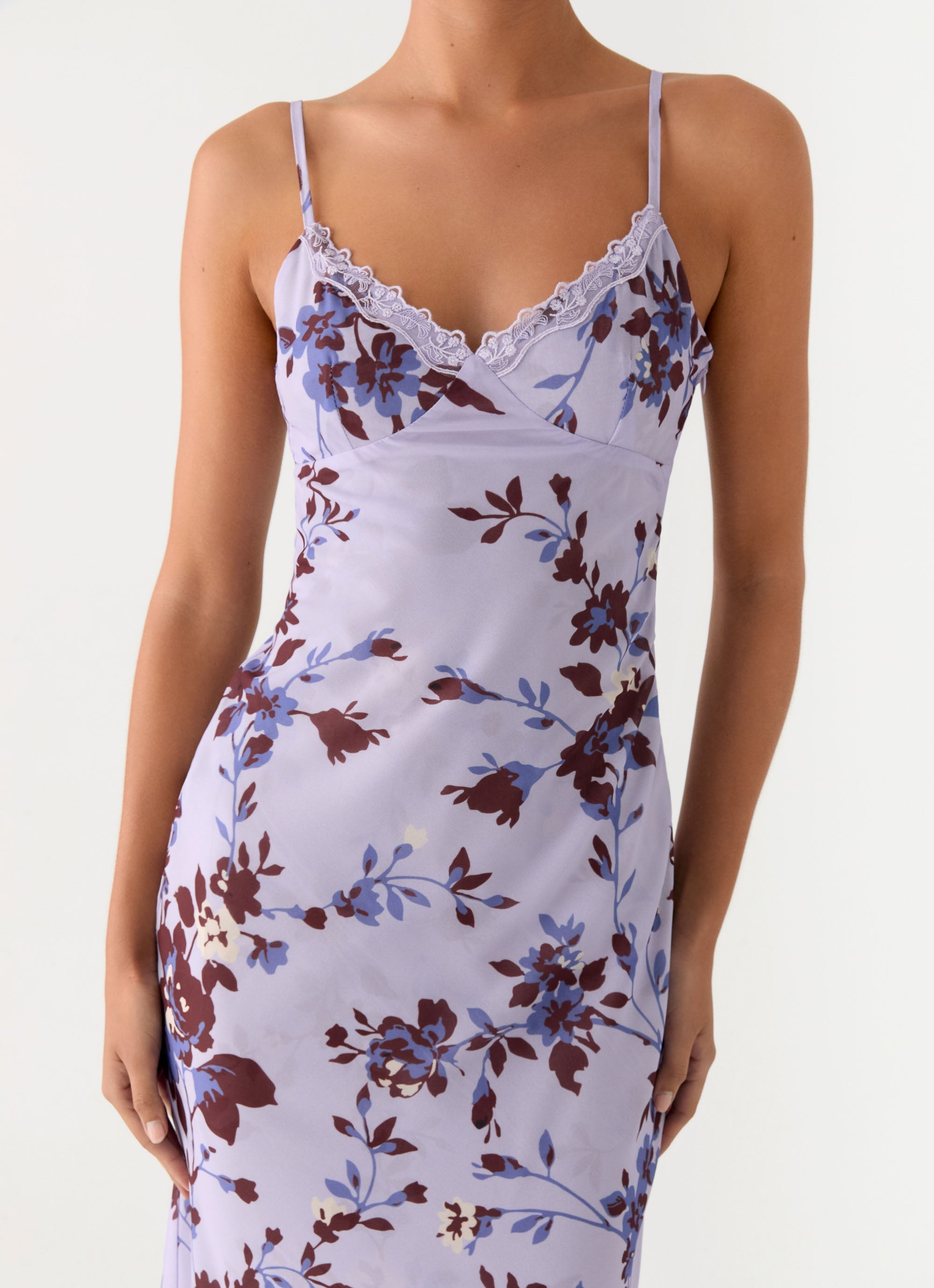 Bluma Lace Trim Midi Dress - Antique Lilac Floral
