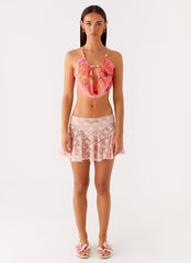 Bobbi Cowl Neck Top - Tropical Pink Print